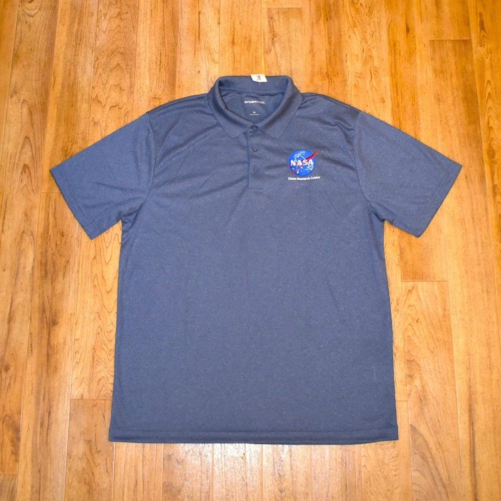 NWT Sport-Tek Mens NASA Polo XL Glenn Research Center Heather Navy Short Sleeve